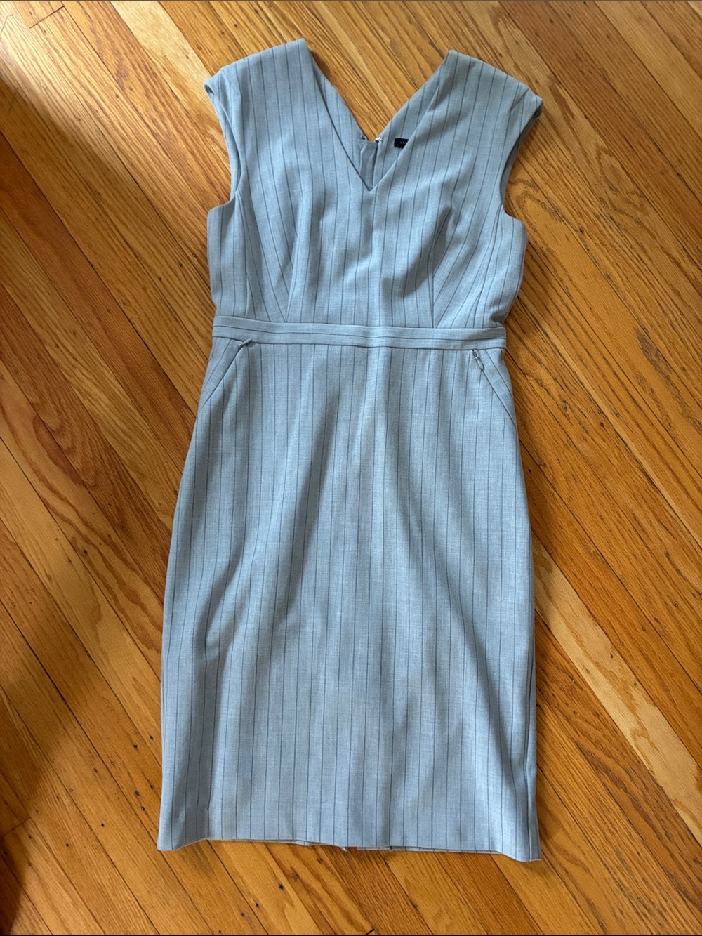 Ann Taylor Light Blue Pinstripe One-Shoulder Sheath Dress
